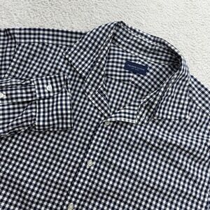Proper Cloth Mens Navy White Gingham Check Cotton Button Down Shirt 17.5-34